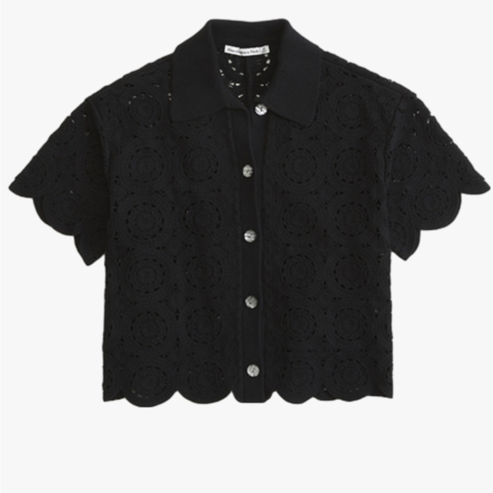 NWOT Abercrombie & Fitch Crochet style Mosaic Tile Polo, size Large